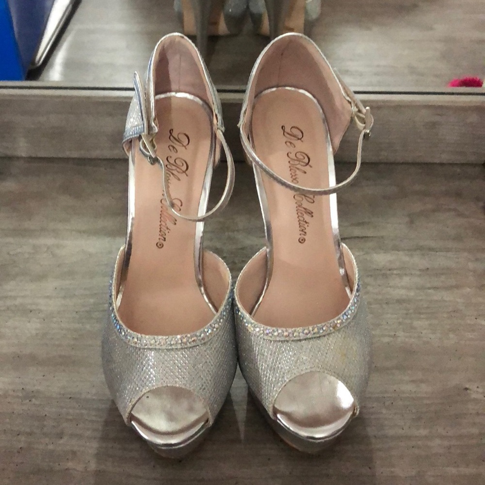 De Blossom Collection Silver Sparkle Heels